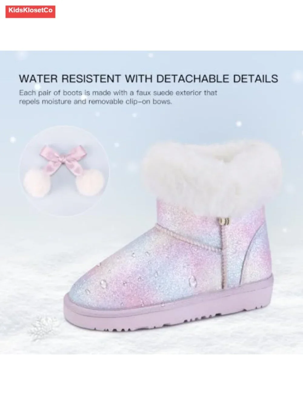 Girls Faux Suede Snow Boots Non-Slip Winter